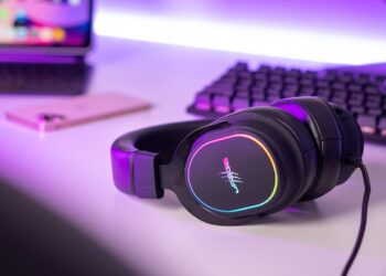 a headphones on a desk