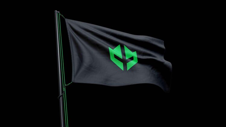 a black flag with green logo on it